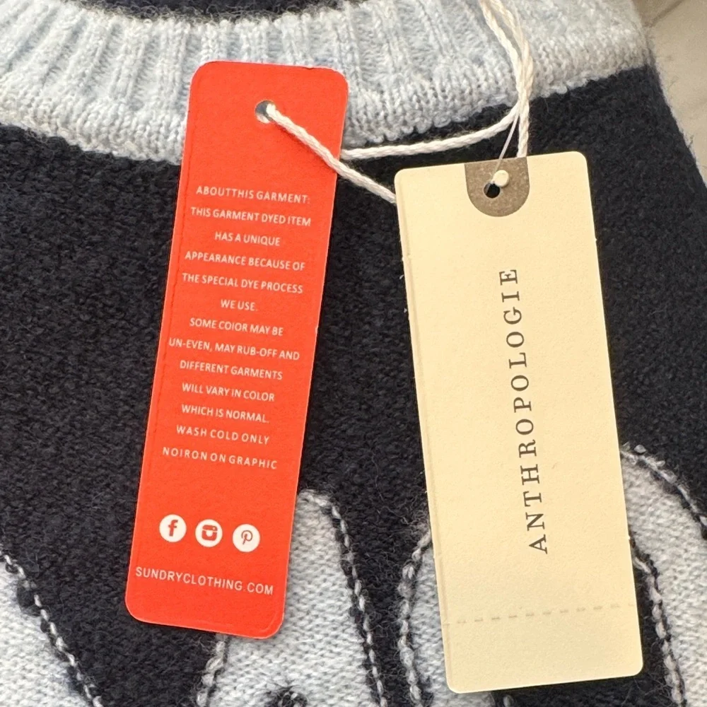 Anthropologie Navy and Light Blue Amour Sweater Size L NWT